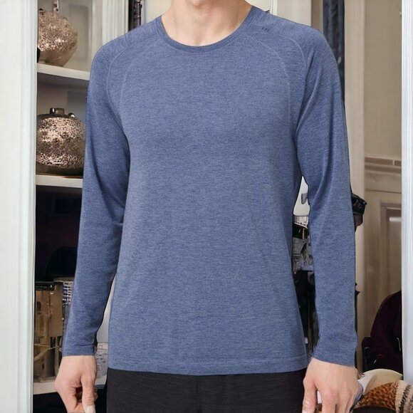 LULULEMON (L) Mens Blue Tech Metal Vent Long Sleeve Workout Athleisure T… - Picture 1 of 8